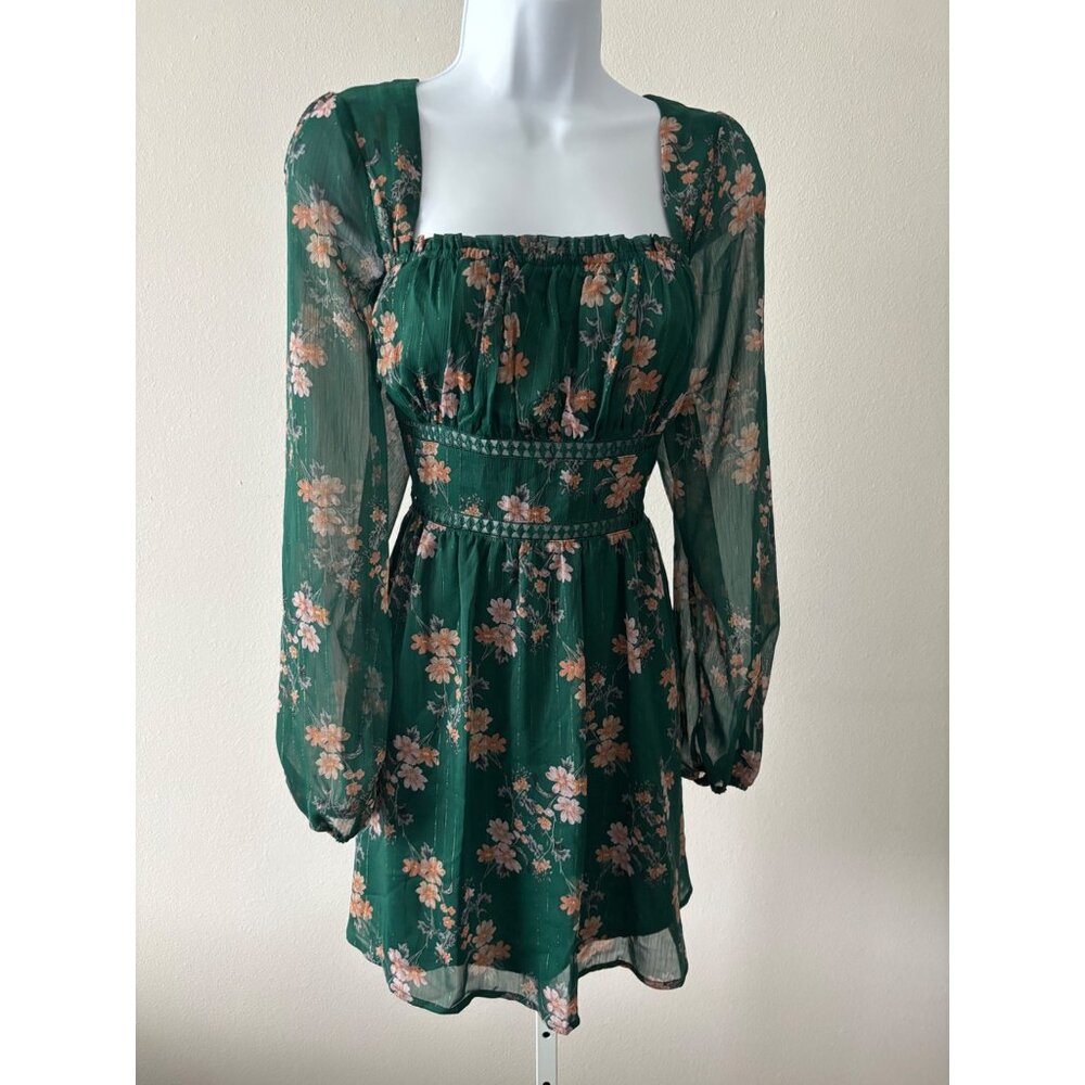 Peasant Top XL Floral Cottagecore Sheer Sleeves Crochet Smock Waist Boho Fairy